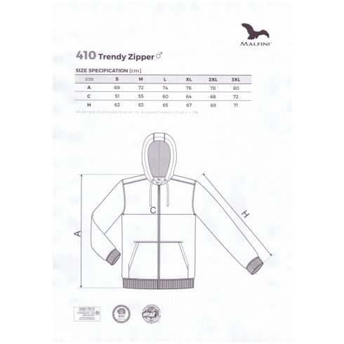 Malfini 410 Trendy Zipper Flash-Rc Férfi Kapucnis Pulóver fekete színben, több méretben