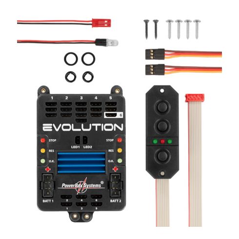 PowerBox Systems Evolution Fedélzeti panel, Sensorswitch kapcsolóval (6ch vezérlés, 16ch szervókimenet) Csak rendelésre!