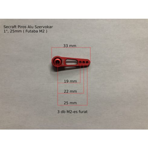 Secraft Piros Alu Szervokar 1", 25mm ( Futaba M2 )