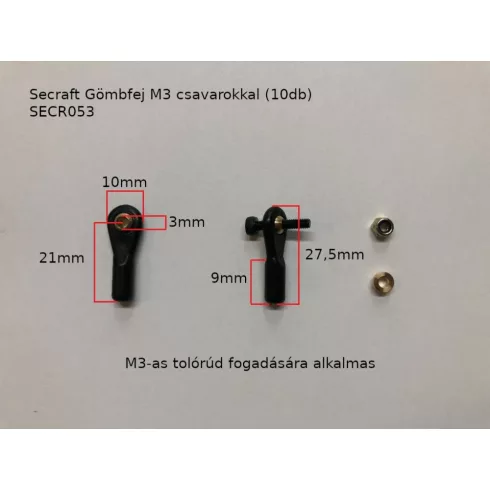 Secraft Gömbcsukló M3 csavarokkal, M3 tolórúd csatlakozóvéggel (10db)