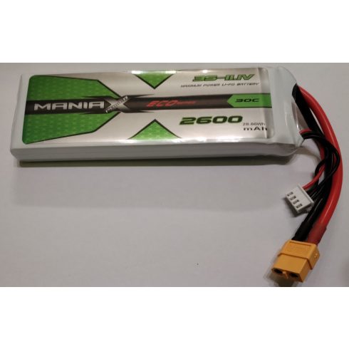 ManiaX Power LiPo 3S (11,1V) 2600mAh 30/60C Akkumulátor, XT60 csatlakozó.