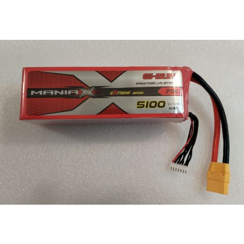 ManiaX Power LiPo 6S (22,2V) 5100mAh 70/140C eXtreme Akkumulátor, XT90 csatlakozó.