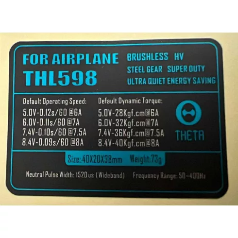 THETA THL598 Brushless HV Digitális Programozható Szervó (0,09sec 40Kg/8,4V)